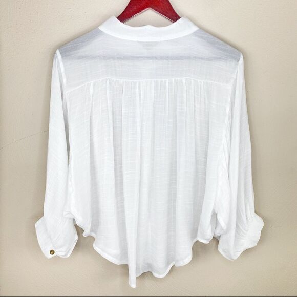 Shein Bat Wing Button Front Swing Blouse White XS Semi Sheer - Picture 10 of 12